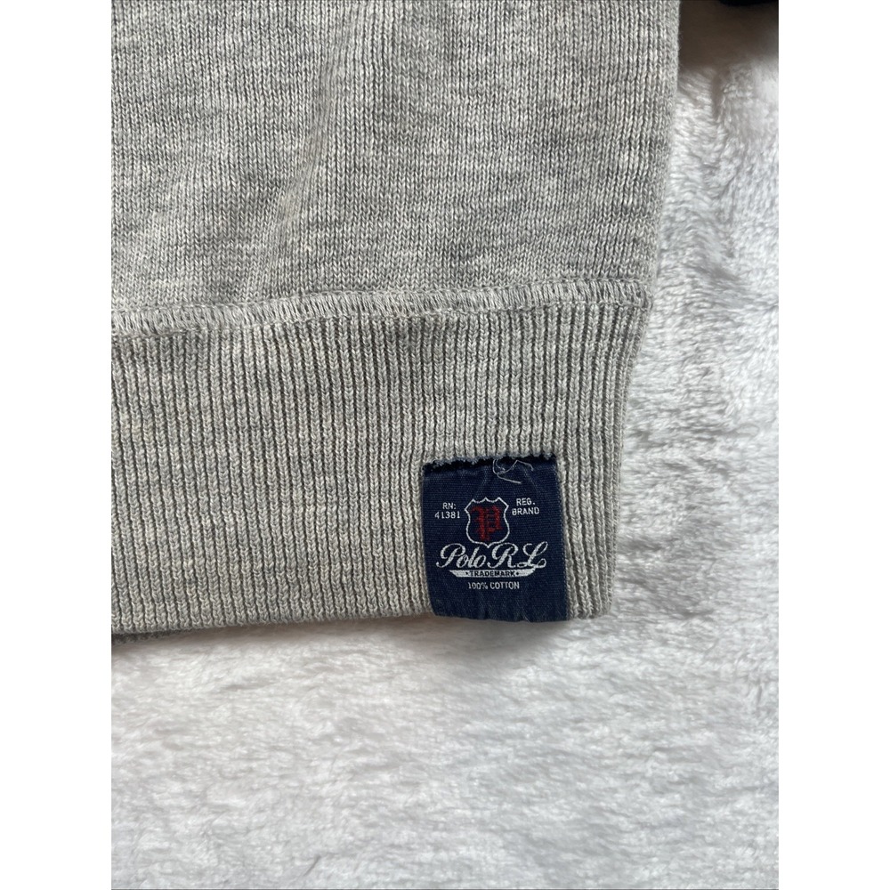POLO Ralph Lauren Mens Large Rib Knit Gray Navy Colorblock Thermal Crew Pullover - Picture 5 of 8